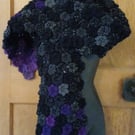 Hand Crocheted Scarf Black shading to Purple