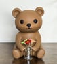 Bear Holding Vase Of Flowers Figurine - Cute Resin Sculpture - 3D Printed Decor 