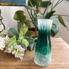 Hand Painted Bud Vase Green White Gold