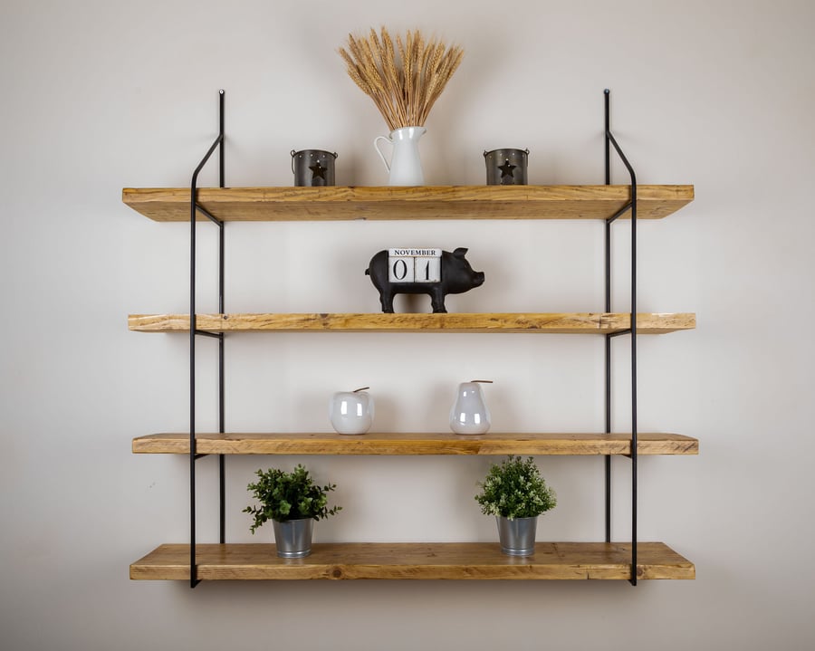 Rustic Shelves Four Tiers set with Brackets Wall Hanging Bookshelf Rustic 