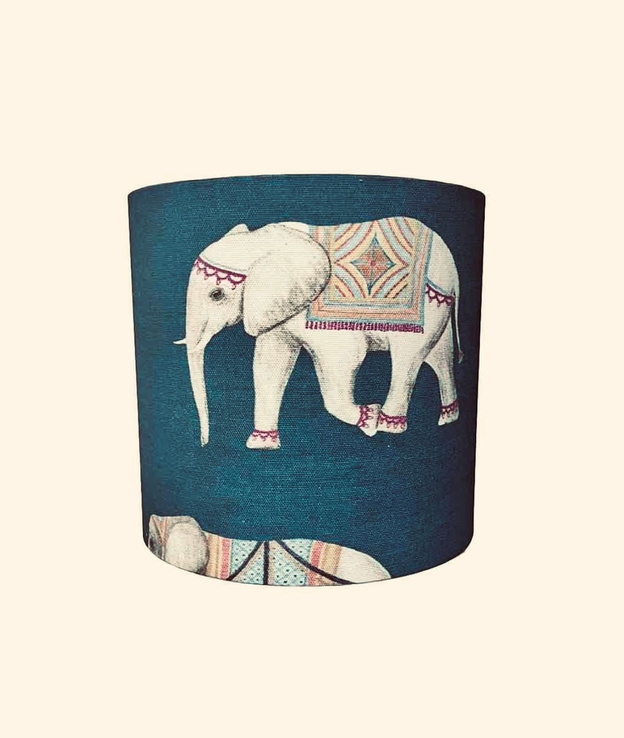 Handmade Indian Elephant Cotton Fabric Deep Teal Lampshade