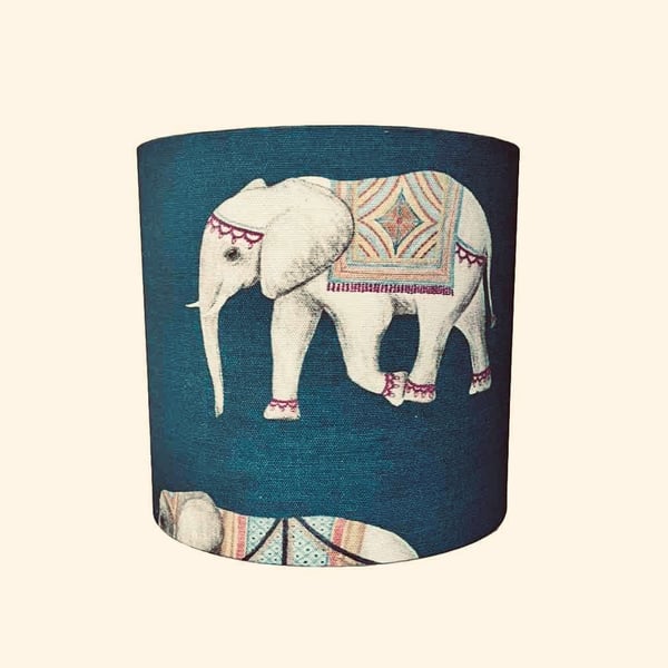 Handmade Indian Elephant Cotton Fabric Deep Teal Lampshade