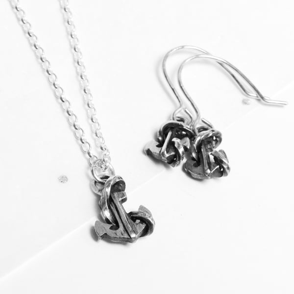 Anchor necklace and hook earring set