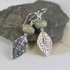 Silver Earrings with Rune Stone Fragments - Viking Relics with Seagreen Jasper