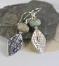 Silver Earrings with Rune Stone Fragments - Viking Relics with Seagreen Jasper - Image 1