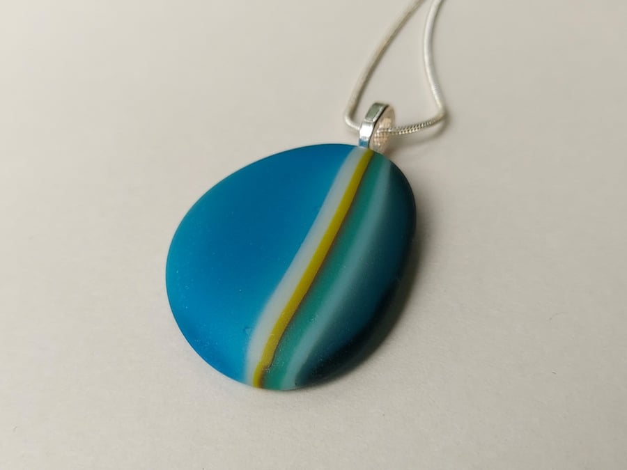 Turquoise glass pebble pendant