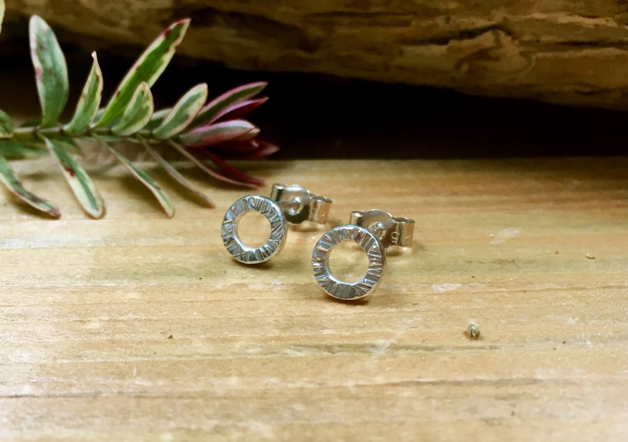 Handmade Silver Tree Bark Stud Earrings