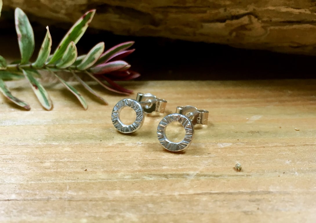 Handmade Silver Tree Bark Stud Earrings