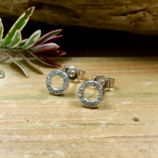 Handmade Silver Tree Bark Stud Earrings