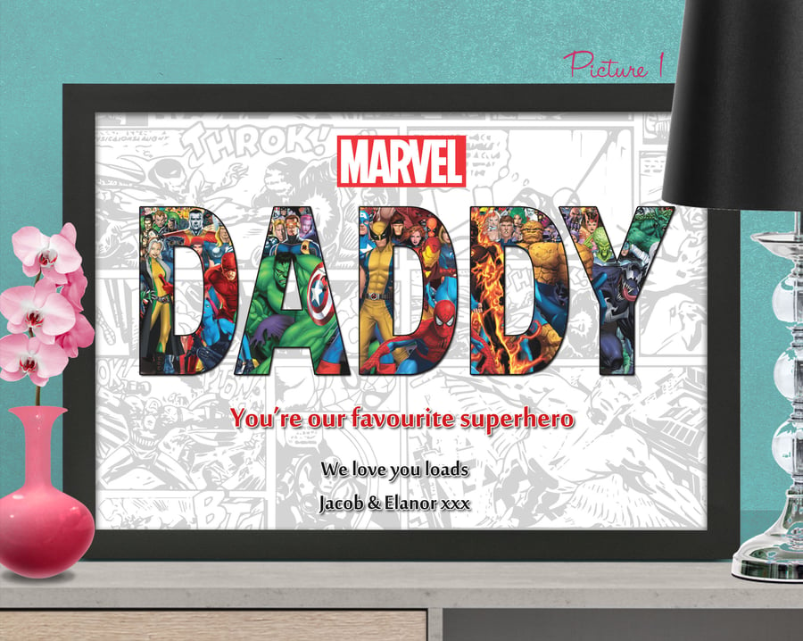 Personalised Fathers Day Gift Marvel Gift for Daddy Dad Uncle Grandad Superhero