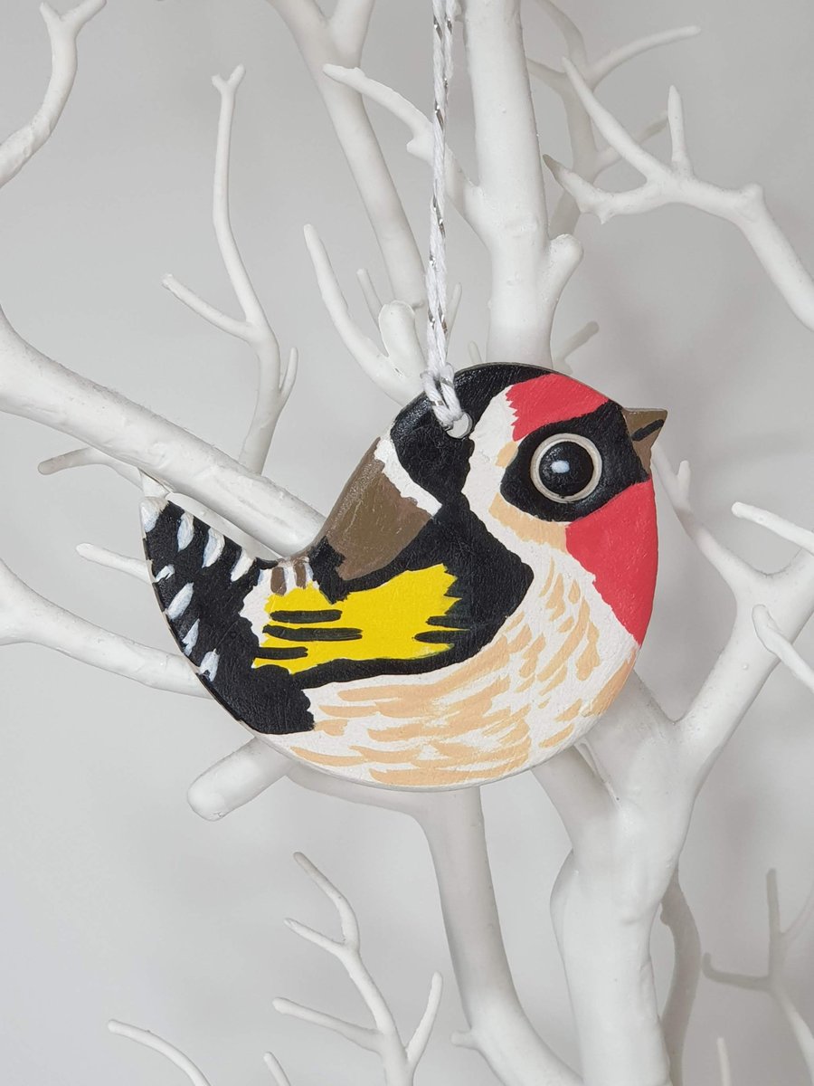 Goldfinch clay bird decoration, hanging garden bird, window decoration 