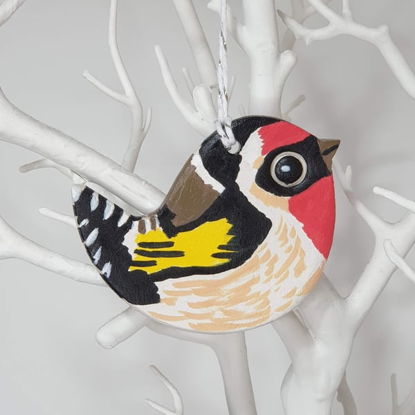 Goldfinch clay bird decoration, hanging garden bird, window decoration 