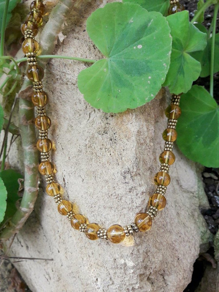Amber Coloured Glass Beaded Necklace 