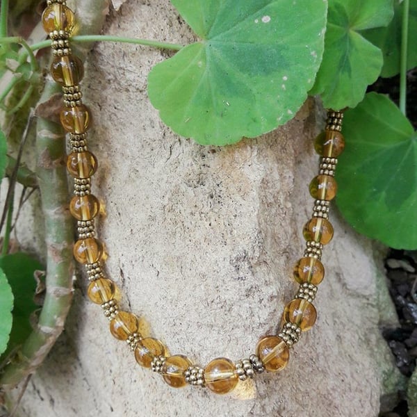 Amber Coloured Glass Beaded Necklace 