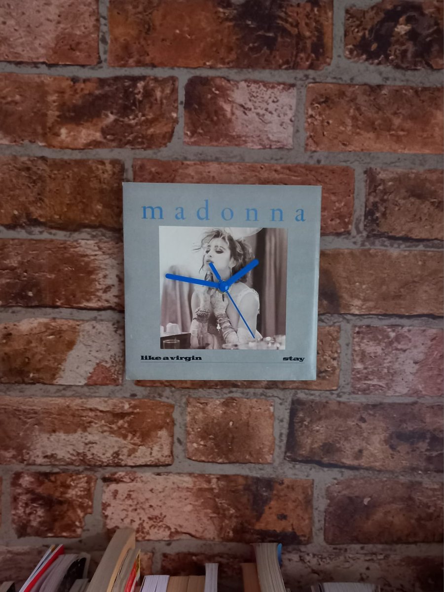 Upcycled record sleeve clock, 80s retro vinyl wall art, Madonna Like a Virgin