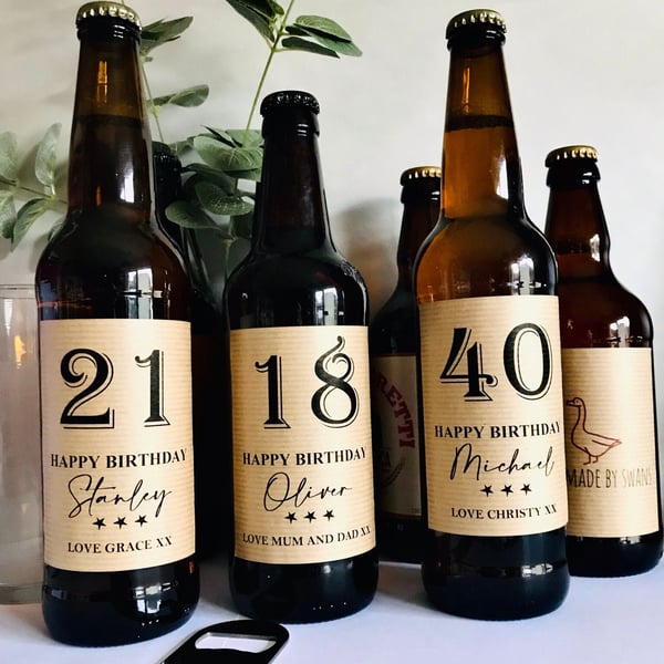 Personalised happy birthday beer label, birthday beer label, milestone birthday