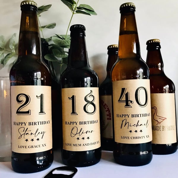 Personalised happy birthday beer label, birthday beer label, milestone birthday