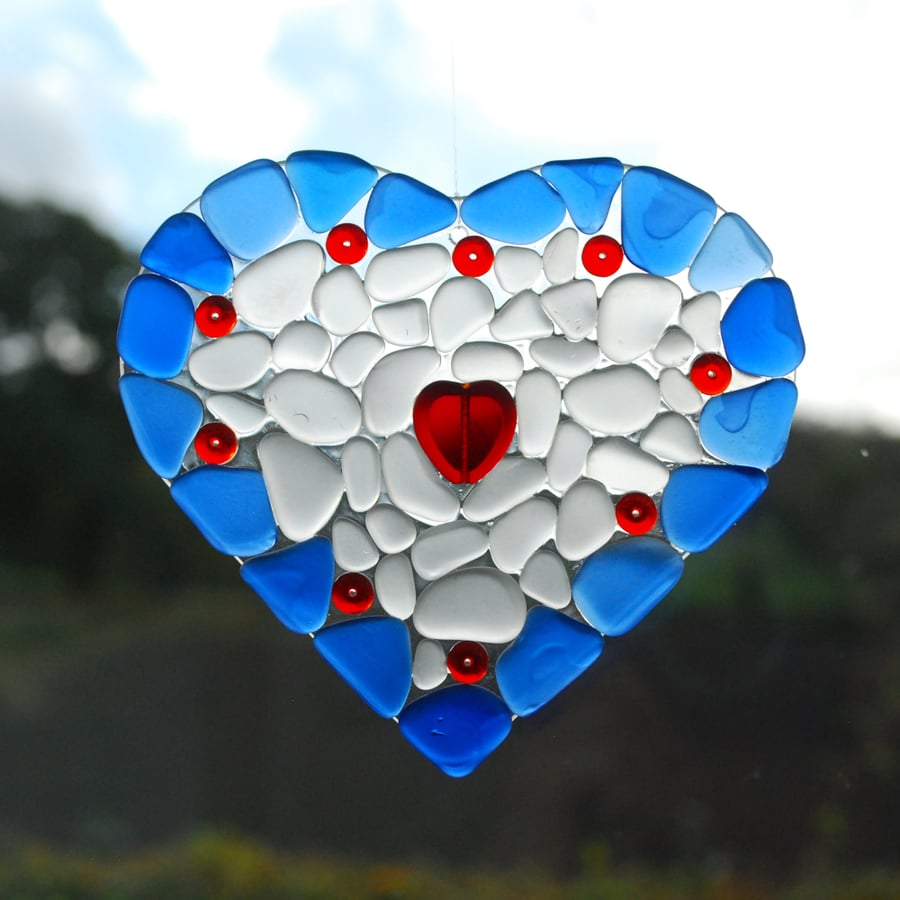 Beach glass sun catcher with heart