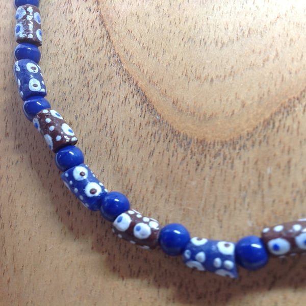 18.5" blue necklace made with West African recycled glass beads 
