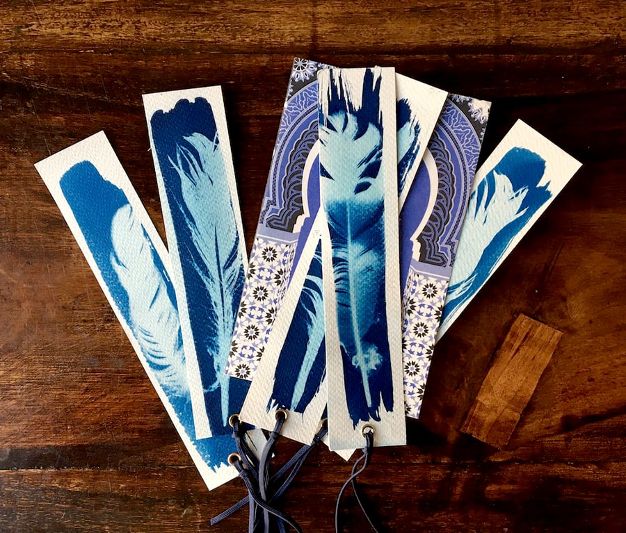 Feather Cyanotype Sun Print Bookmark