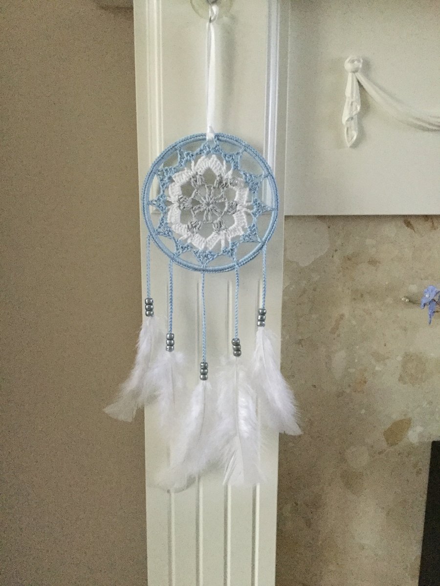 Crochet Dreamcatcher in Blue,Grey and White