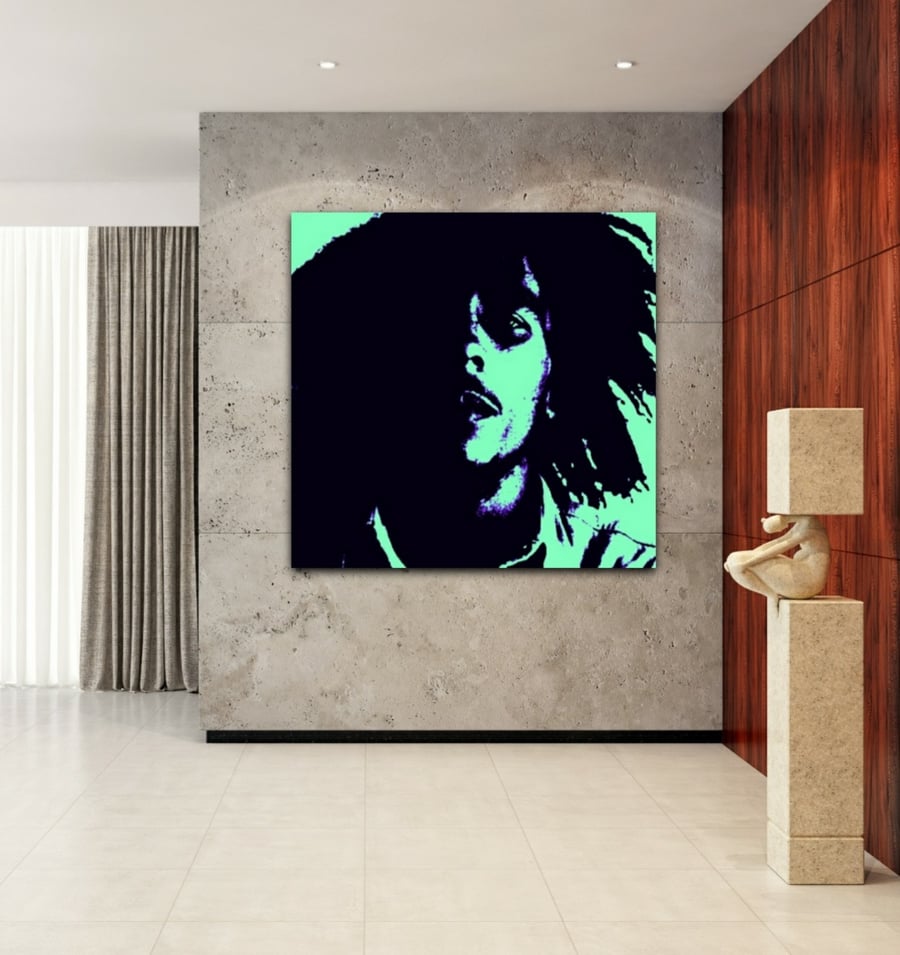 BOB MARLEY CANVAS PRINT ; NEON GREEN AND BLACK ; 30cm x 30cm ; x5 SIZES