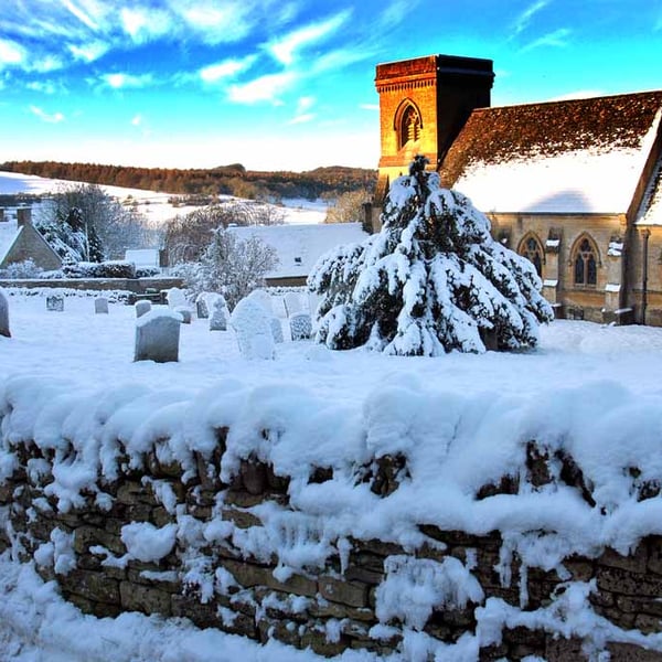 Snowshill St Barnabas Church In The Snow Cotswolds Photograph Print