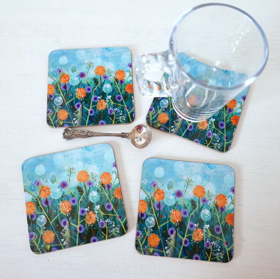 Flower Coasters, Art Print, Summer Meadow, Housewarming Gift