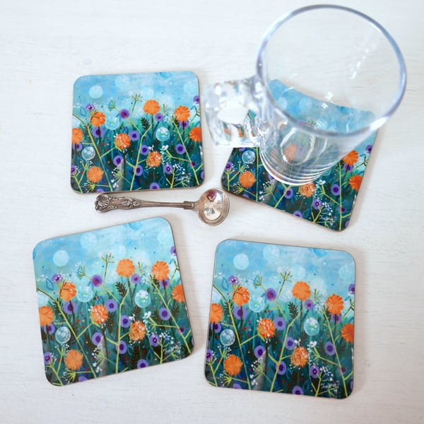 Flower Coasters, Art Print, Summer Meadow, Housewarming Gift