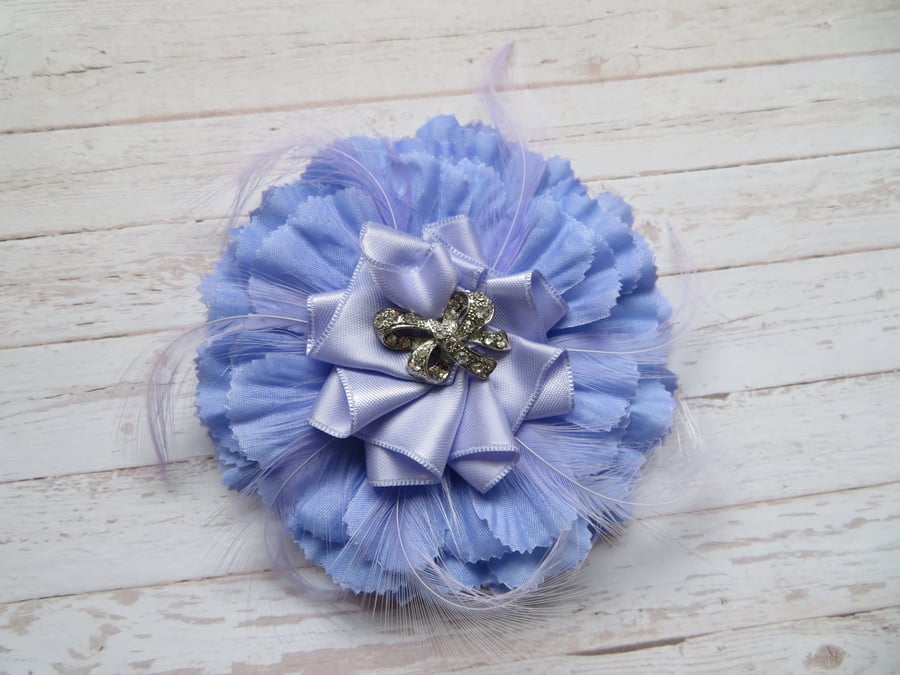 Periwinkle Lilac Carnation Flower Diamante Brooch Corsage Wedding Gift