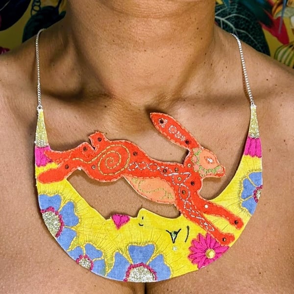 The Dawn Hare – Handmade Textile Statement Necklace