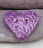 Medium Lilac Purple Leaf Sprig Texture Heart Shaped Ceramic Button - Image 1