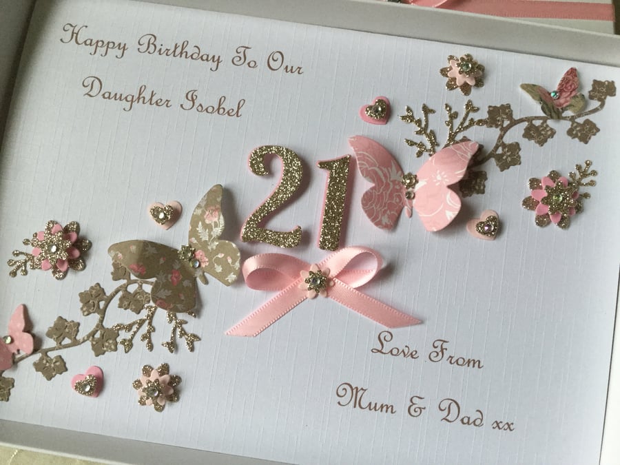 Personalised Handmade Birthday Card Daughter Mum Wife 18 21 30 40 50 60 Any Age 