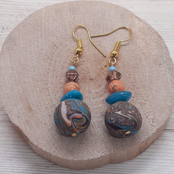 Colourful handmade polymer clay dangly earrings 