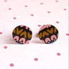 Recycled tin pink, gold & black patterned circle stud earrings