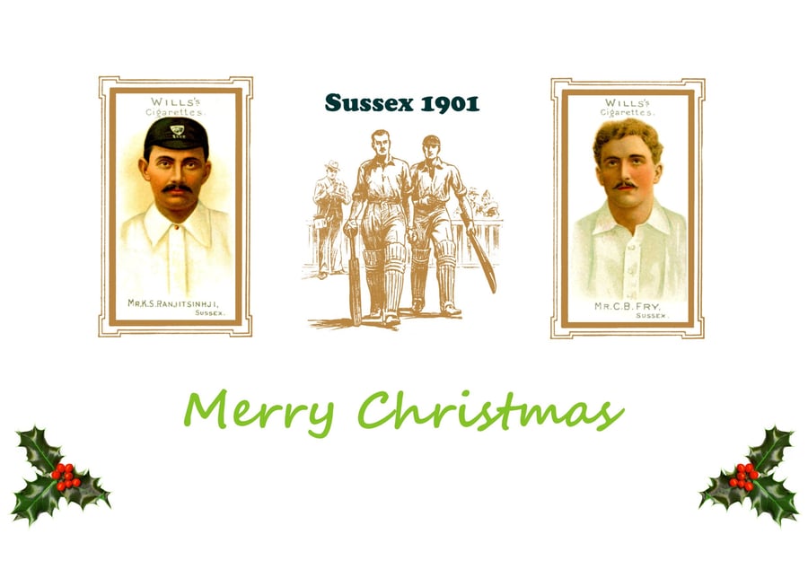 Christmas card cricket vintage 1901 design. Sussex,  FREE UK P&P