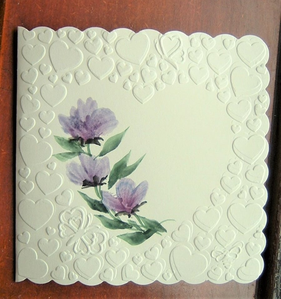 hand painted floral art greetings card ( ref  F 550)