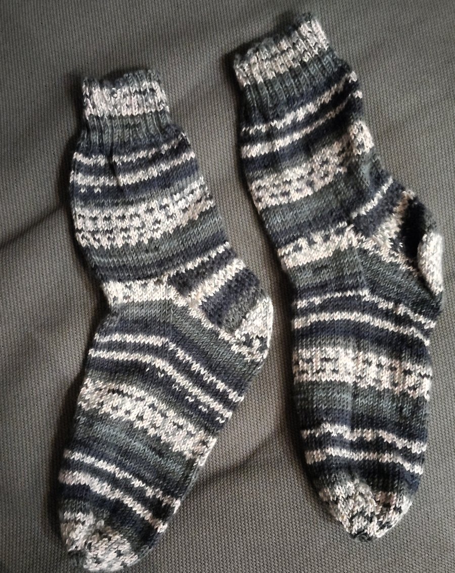 Hand Knit  Bamboo Socks Grey Black White 