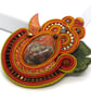 Orange Soutache Brooch Landscape Jasper Statement Brooch Handmade Textile Brooch