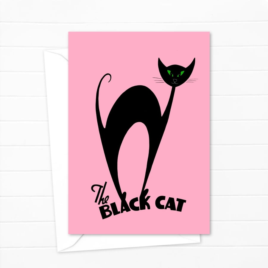Atomic Black Cat Greeting Card: Good Luck Card (107)