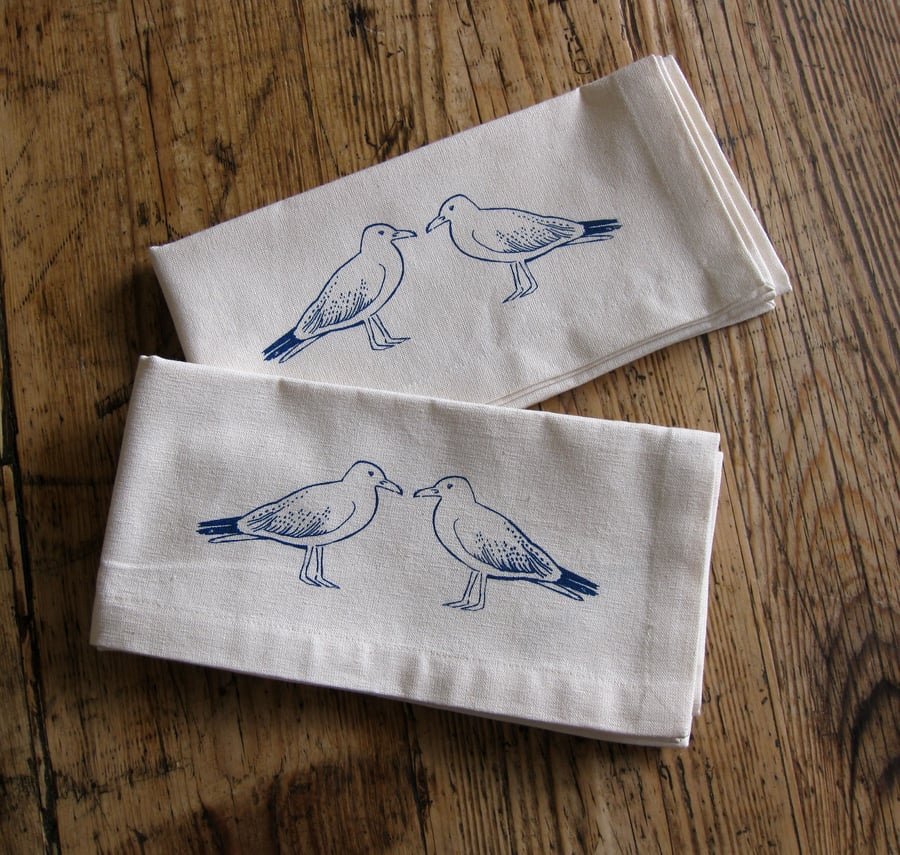 Pair of Seagull Organic Cotton Napkins with Gift Bag