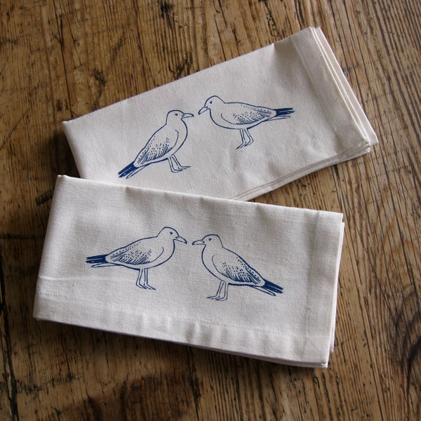 Pair of Seagull Organic Cotton Napkins with Gift Bag