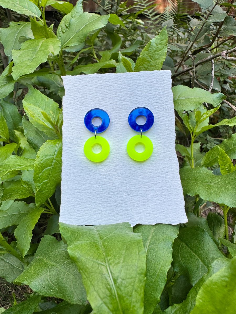 Double Blue and Neon Hoop Earrings