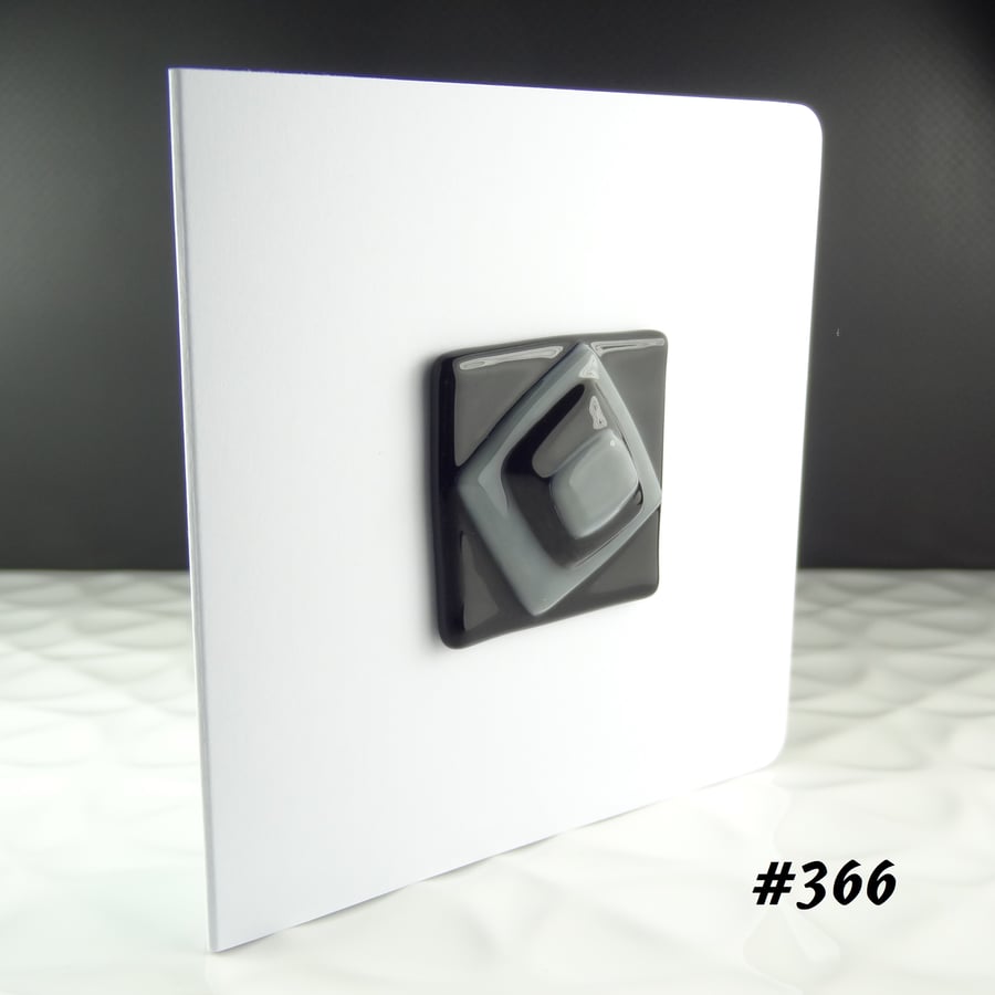 Black and grey textured stacked handcrafted fused glass blank card (366)