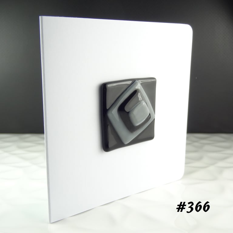 Black and grey textured stacked handcrafted fused glass blank card (366)