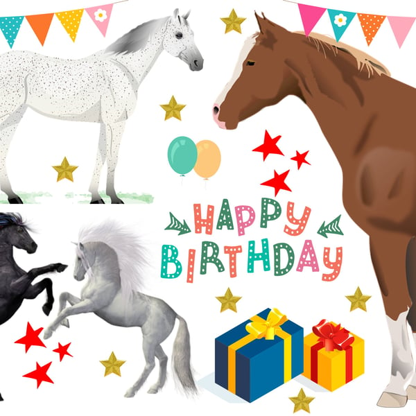 Horses Birthday Card A5