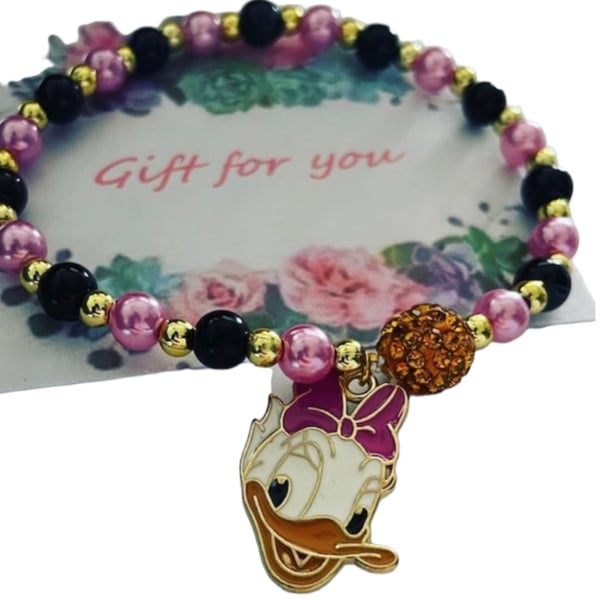 Daisy duck charm bracelet Pink shamballa beaded with gift label 