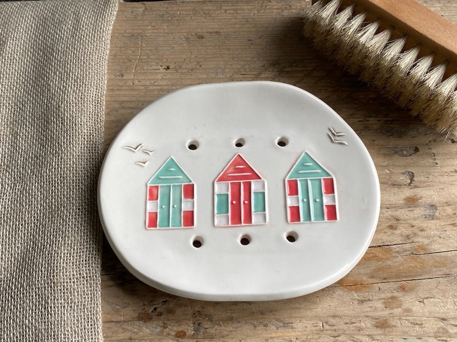 Handmade Pottery Beach Hut Soap Dish