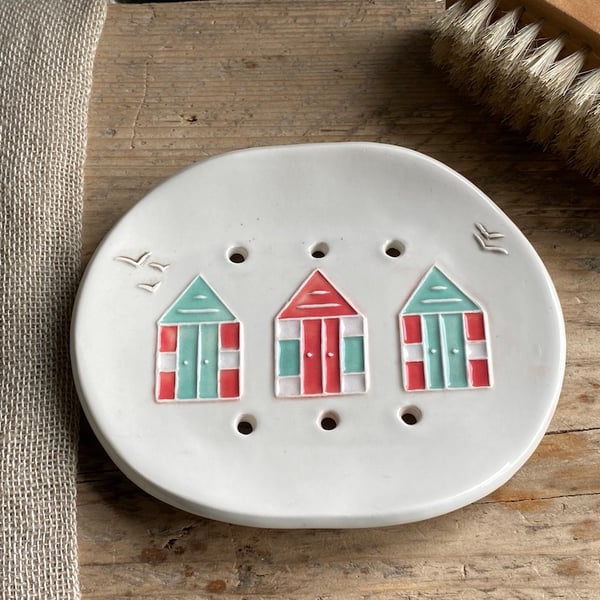 Handmade Pottery Beach Hut Soap Dish