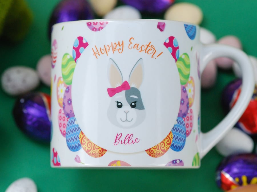 Childrens Easter mug Personalised bunny mug, Easter egg holder, childrens cup, f